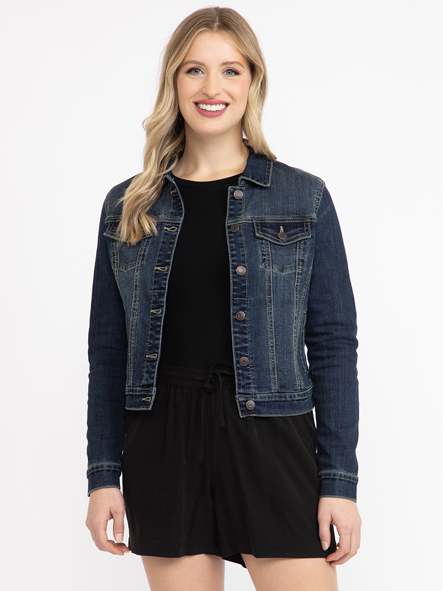 Dark Wash - Raw Hem Cropped Denim Jacket main image 0