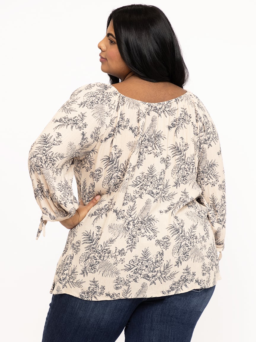 Women's Leaf Print Peasant Top