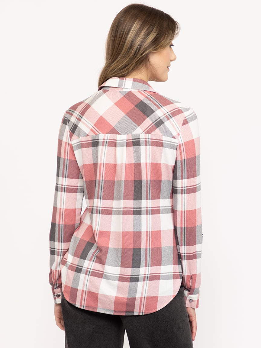 Women's Half Zip Plaid Shirt