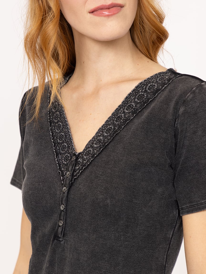 Women's Washed Rib Henley Tee