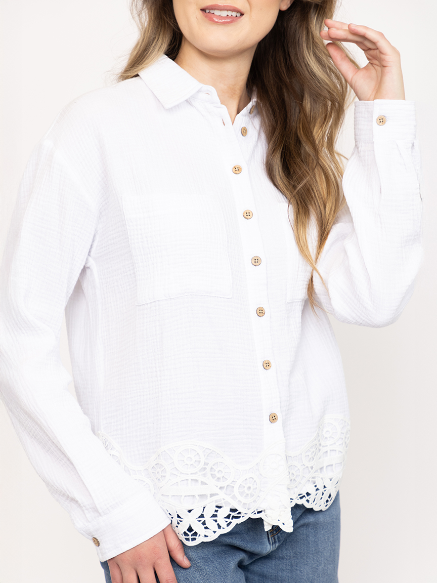 Women's Crochet Trim Shirt