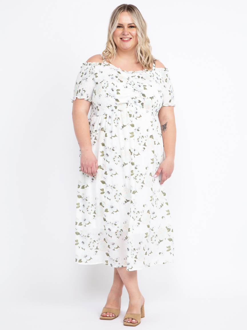 Printed Cold Shoulder Midi Cami Dress main image 0