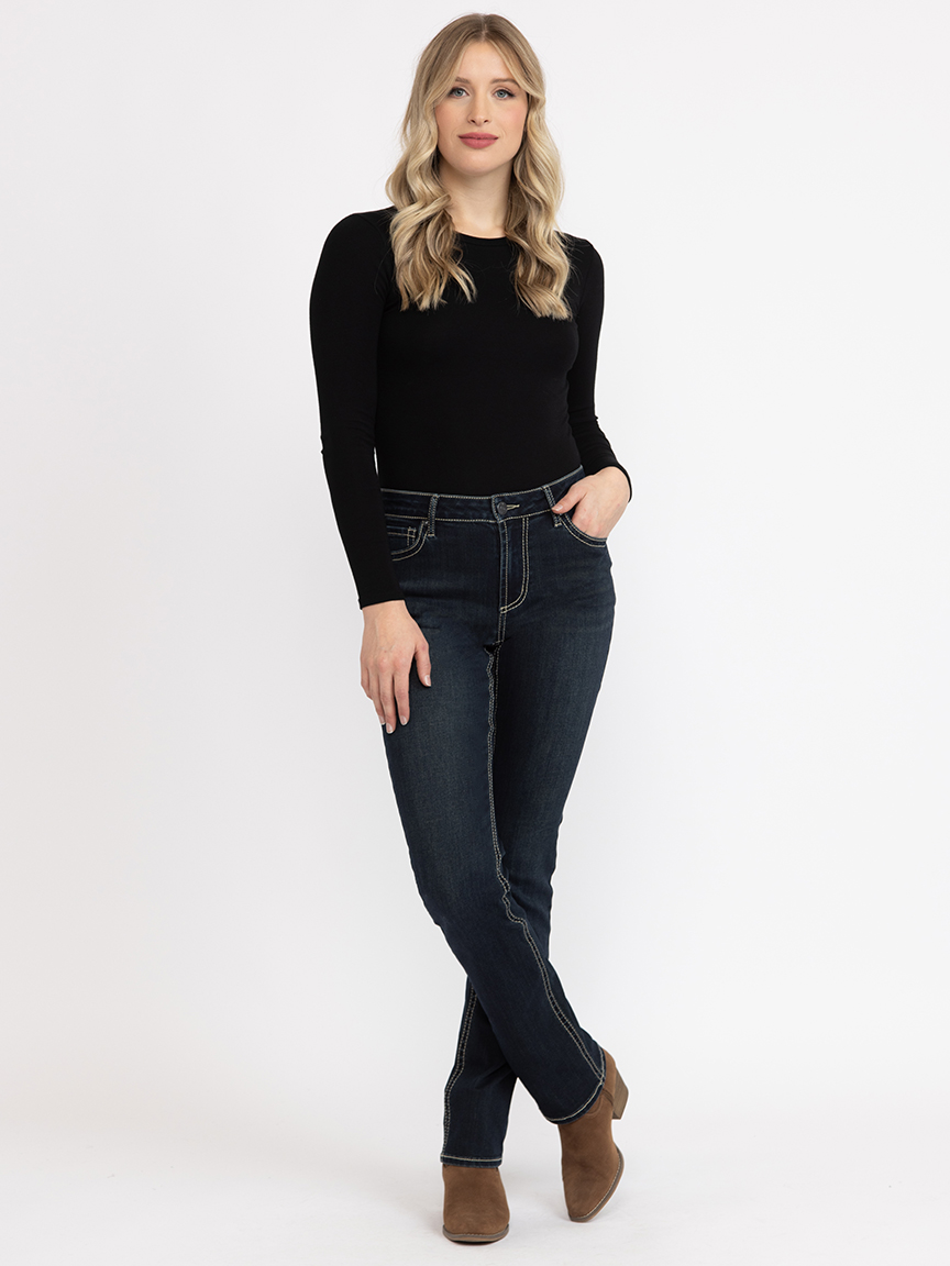 Women's Dark Wash Flap Pocket Straight Jeans Warehouse One