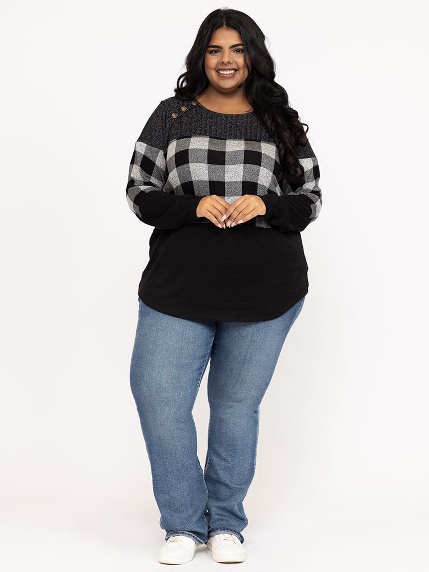 Women's Plaid Colour Block Top