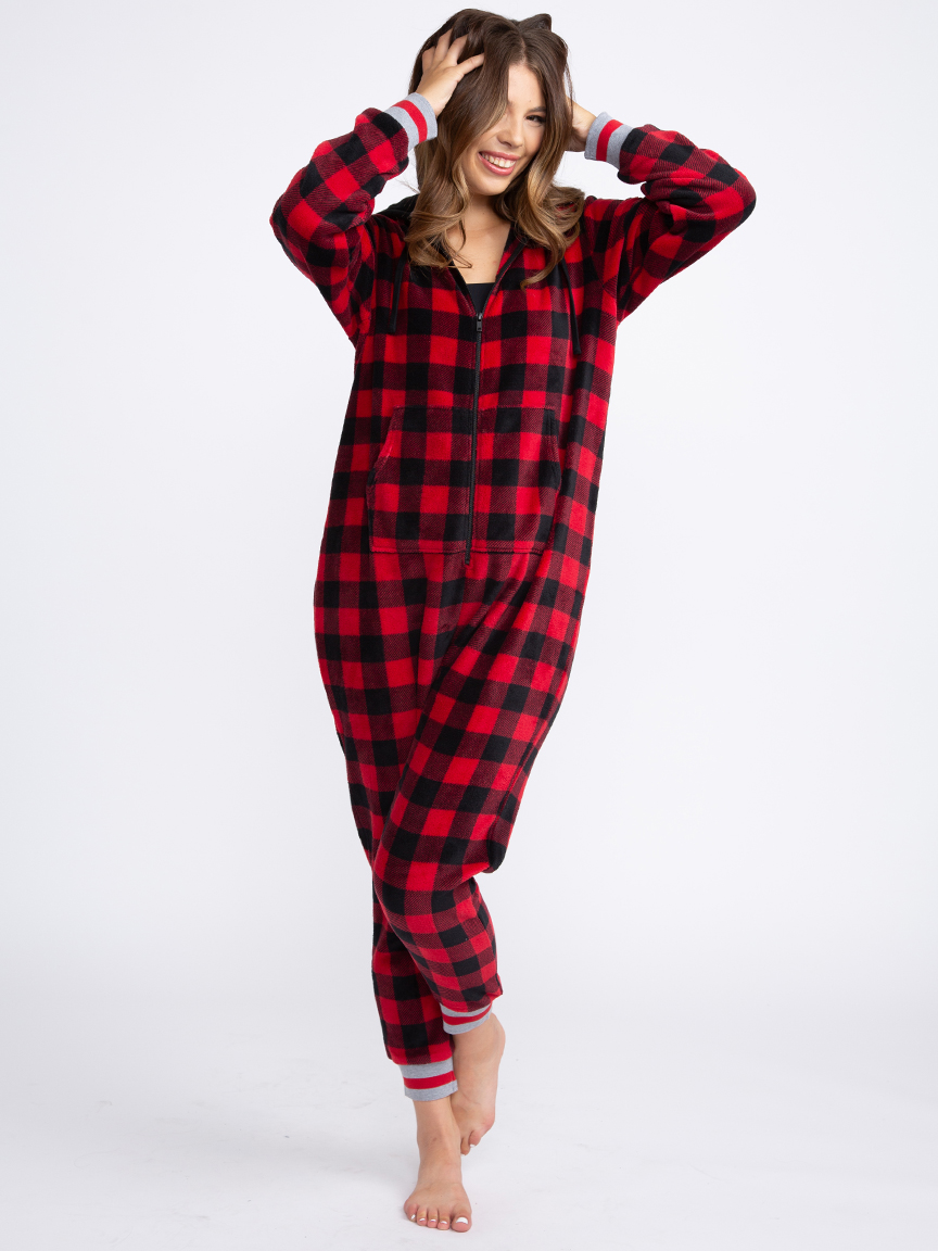 Buffalo Plaid Onesies For Adults With Feet Big Feet Pajamas Adult