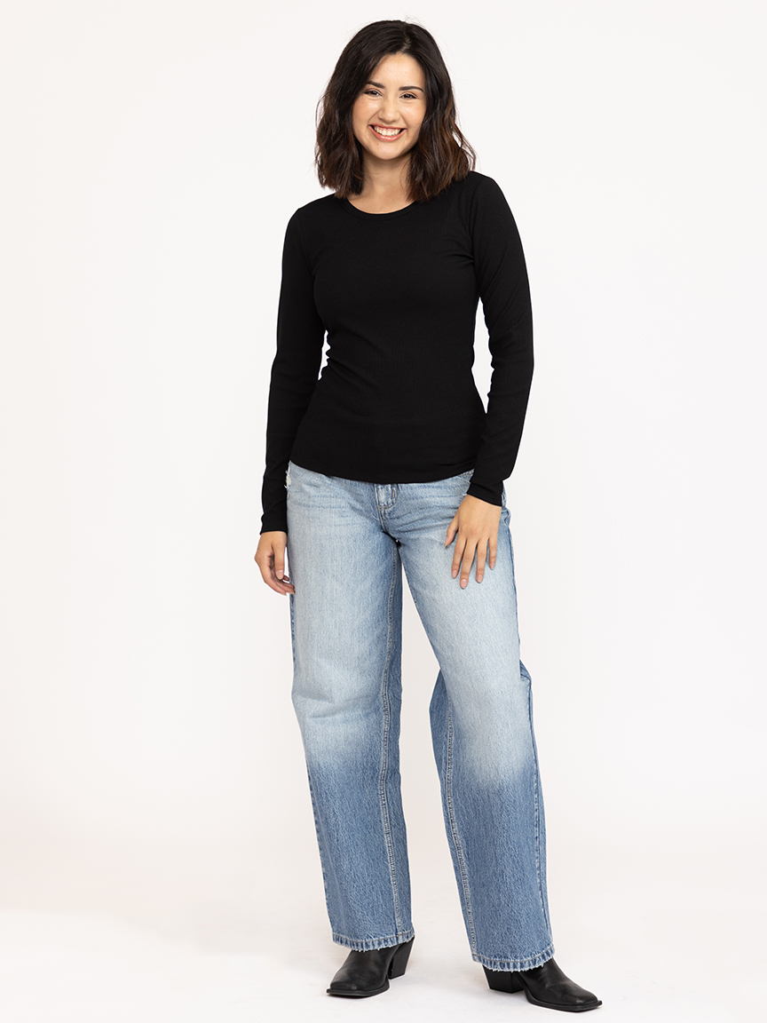 Women's Rib Crew Neck Long Sleeve Tee