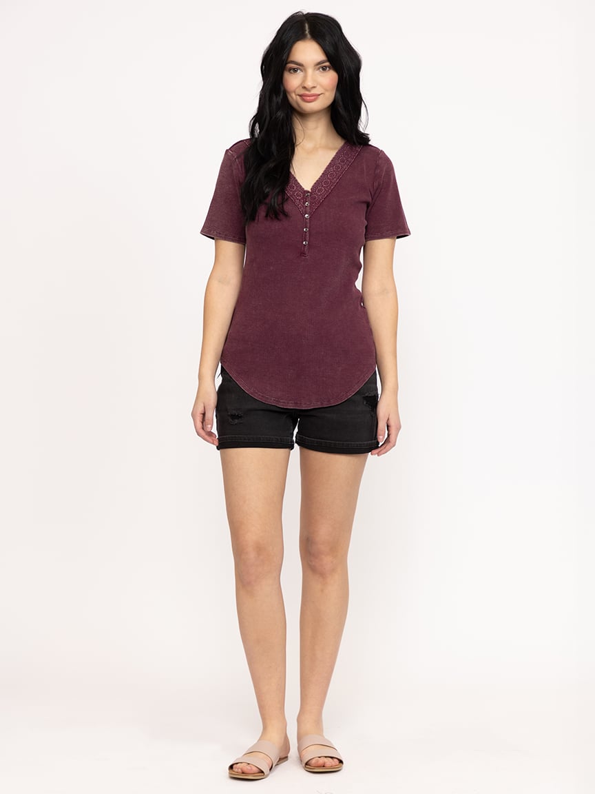 Women's High Rise Black Distress Cuffed Shortie