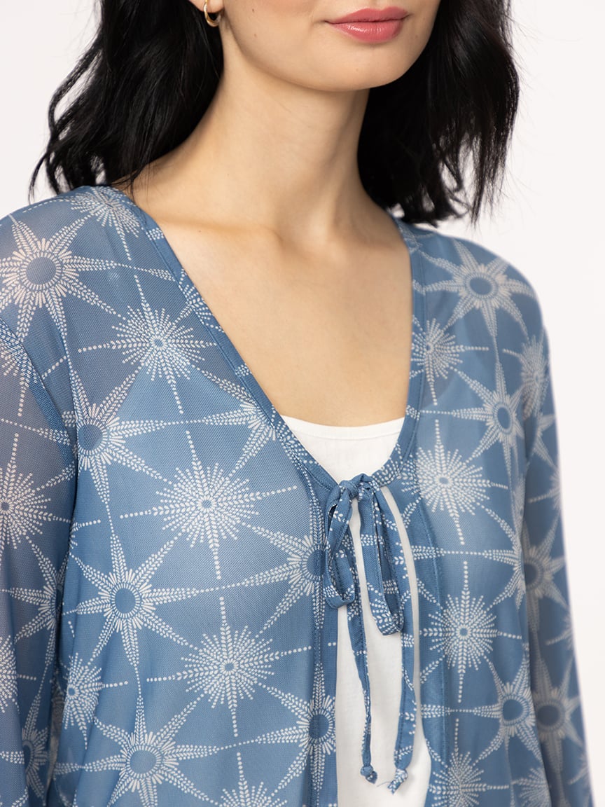 Women's Mesh Tie Front Cardigan