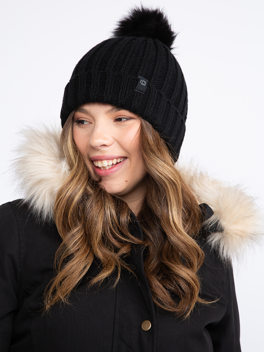 Women's Wide Rib Toque with Fur Pom Warehouse One
