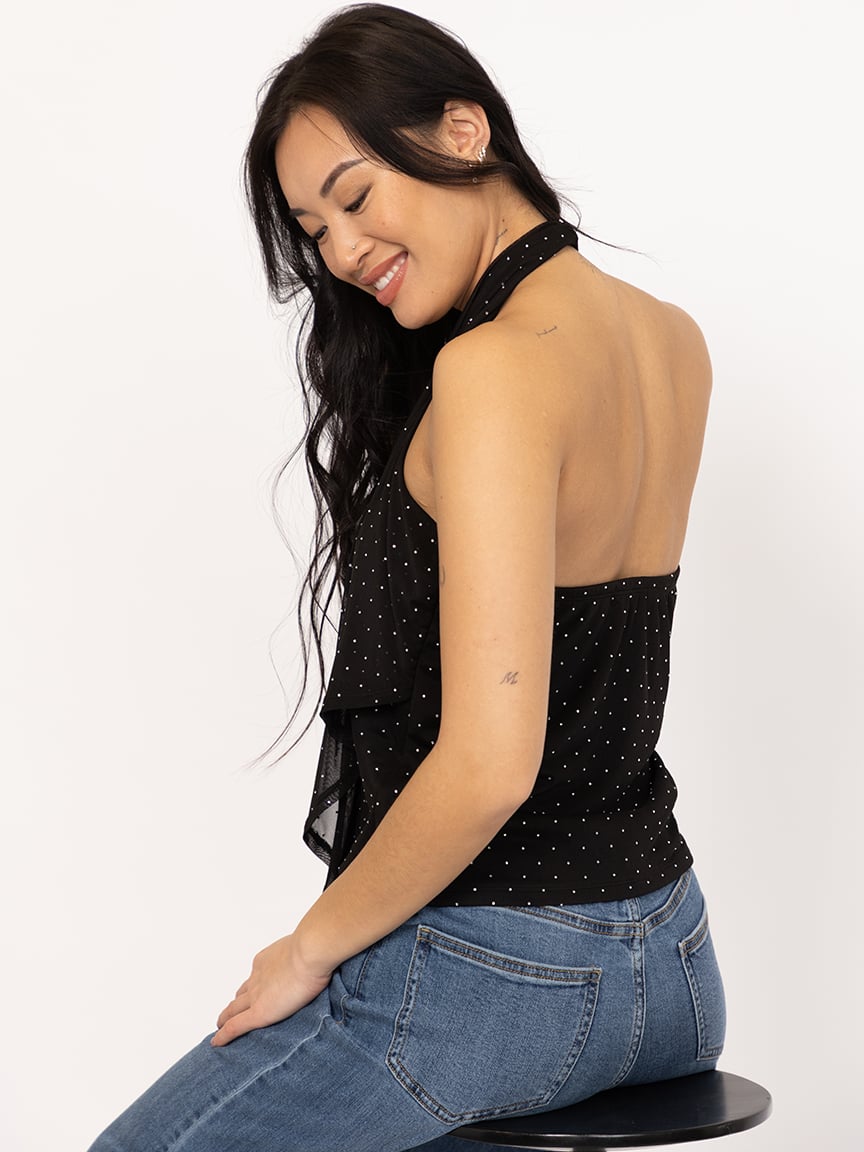 Women's Studded Mesh Halter Tank