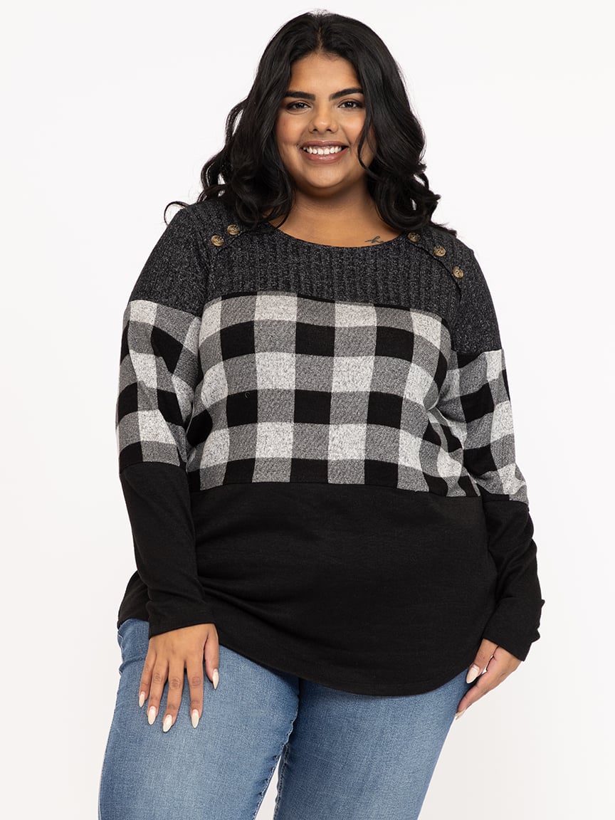 Women's Plaid Colour Block Top