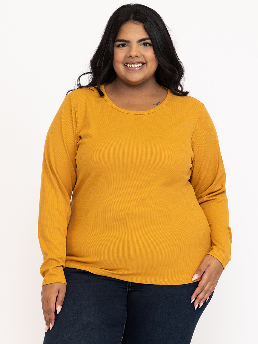 Women's Rib Crew Neck Long Sleeve Tee