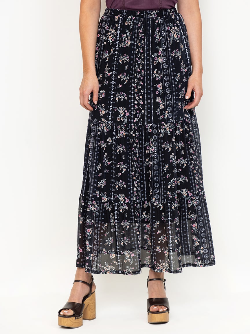 Women's Floral Mesh Maxi Skirt