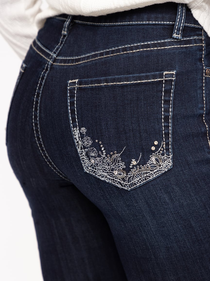 Women's Dark Wash Embellished Baby Boot Jeans