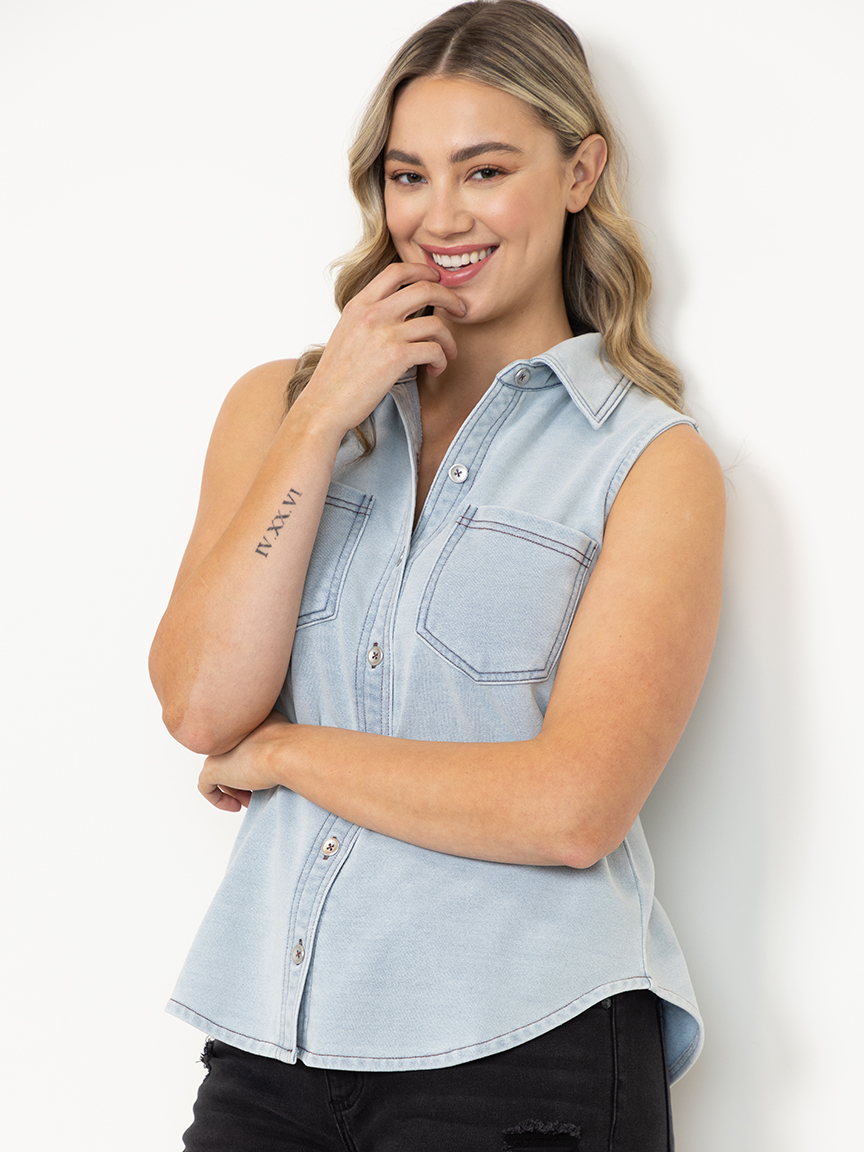 Women's Sleeveless Knit Denim Shirt