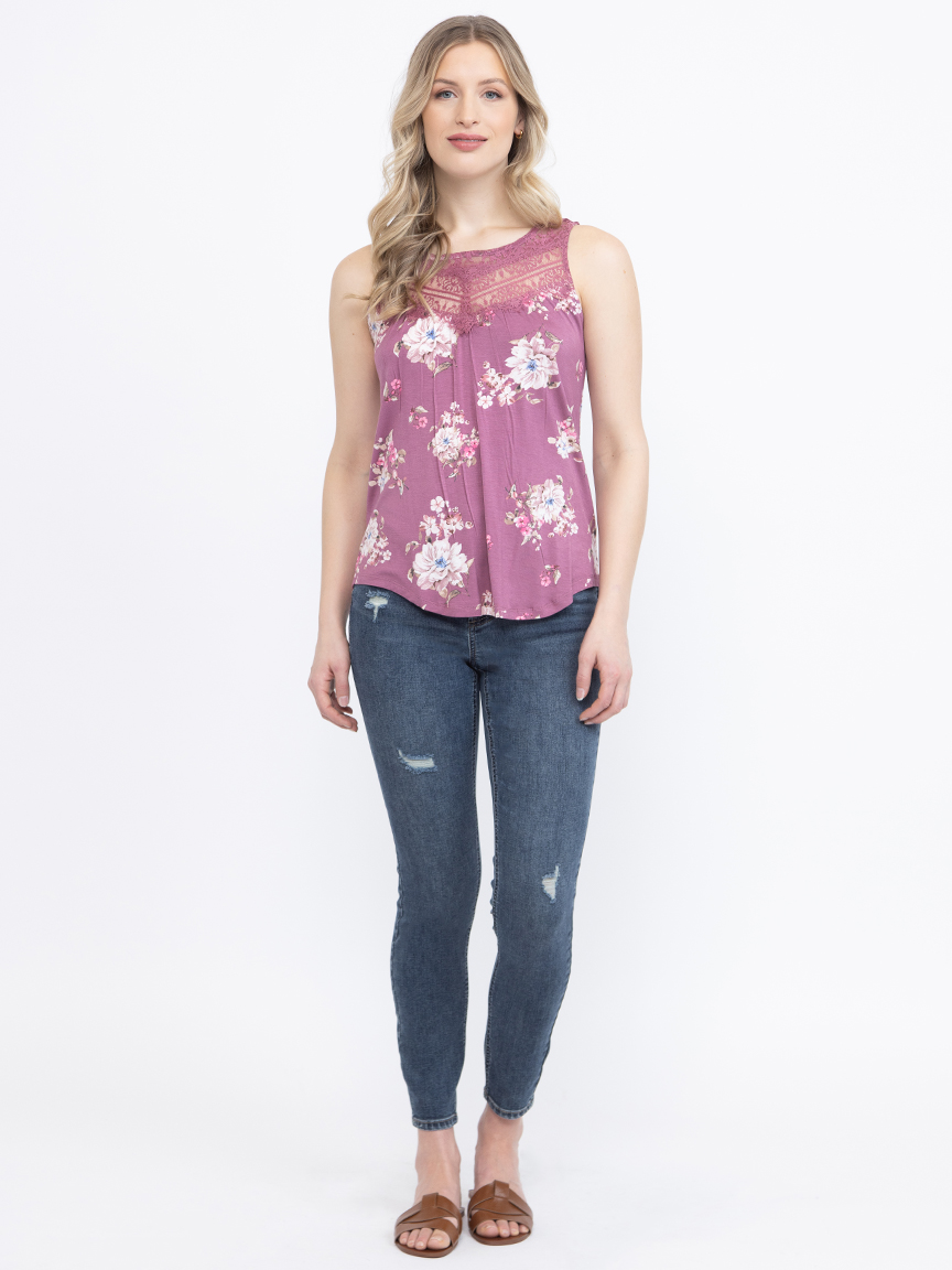 Women's Floral Lace Neck Tank
