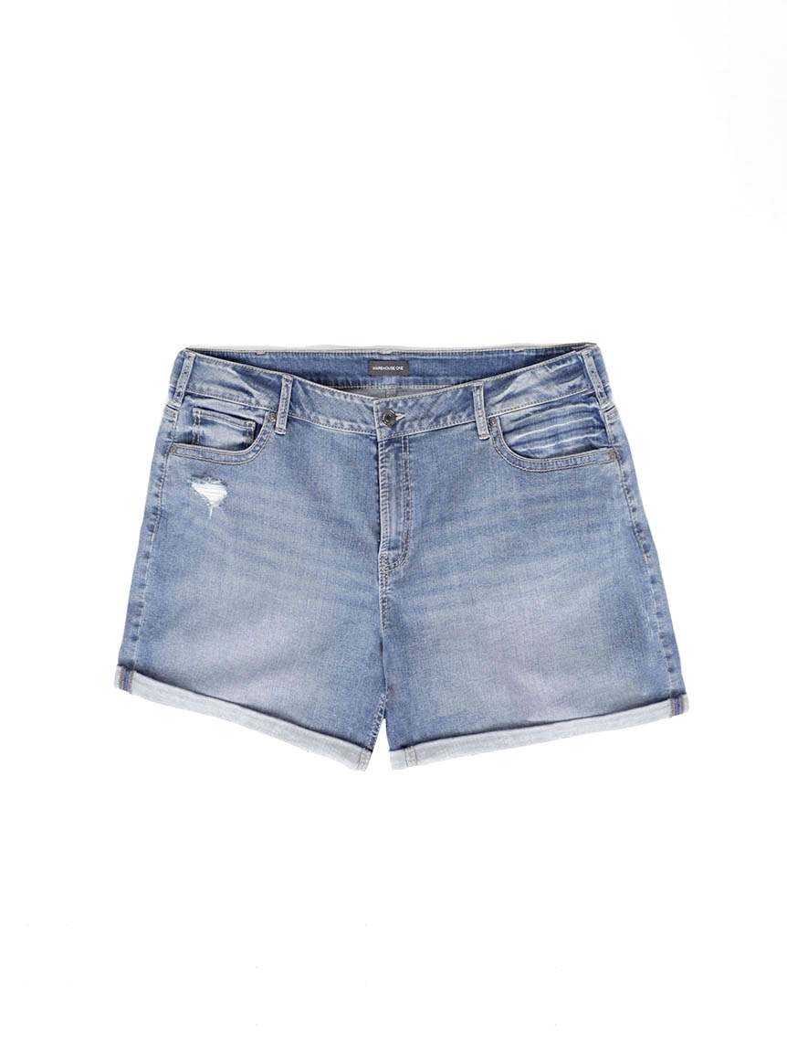 Women's Plus Boyfriend Cuffed Midi Denim Short Warehouse One