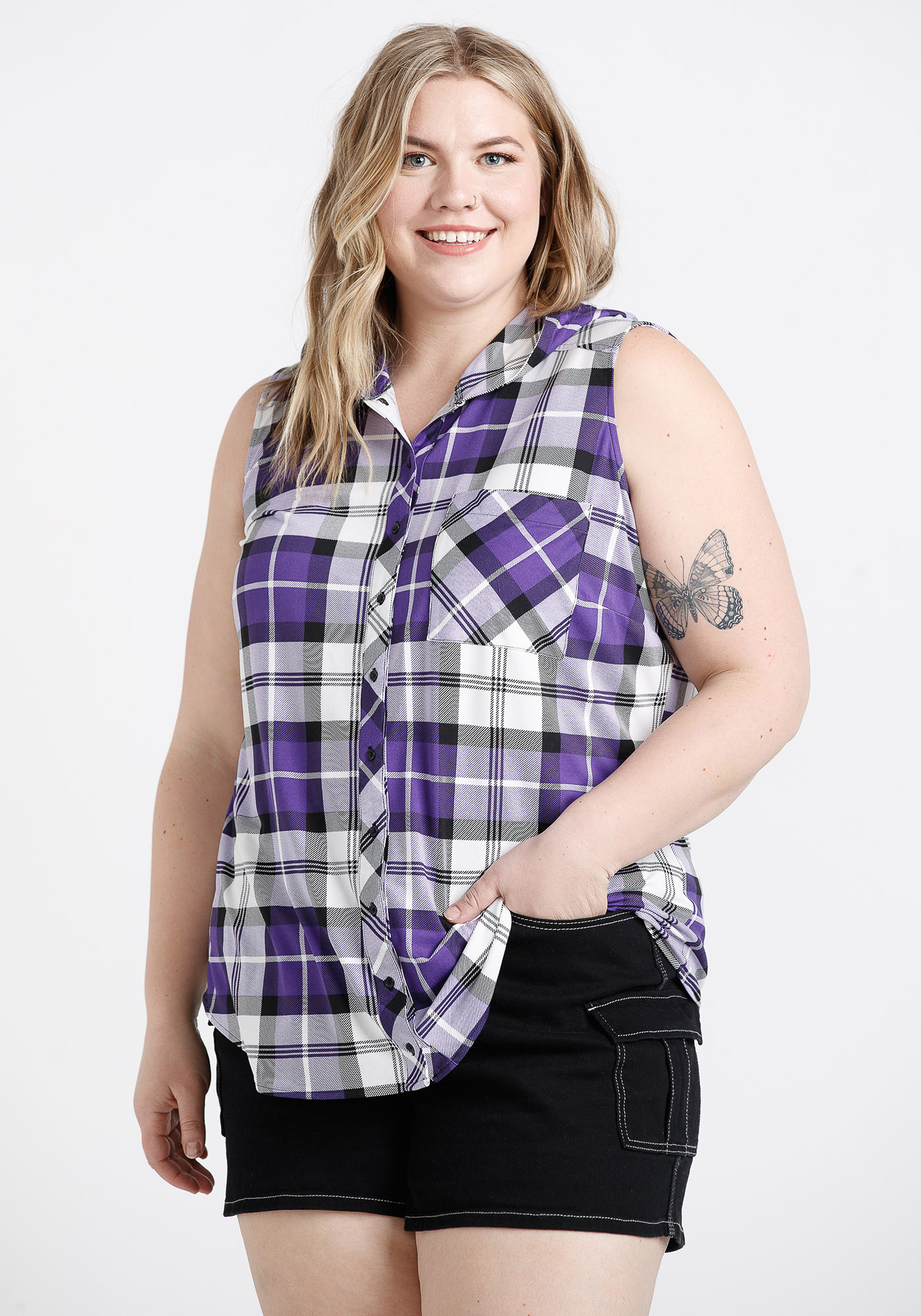 Plaid Half Snap Long Sleeve Hoodie