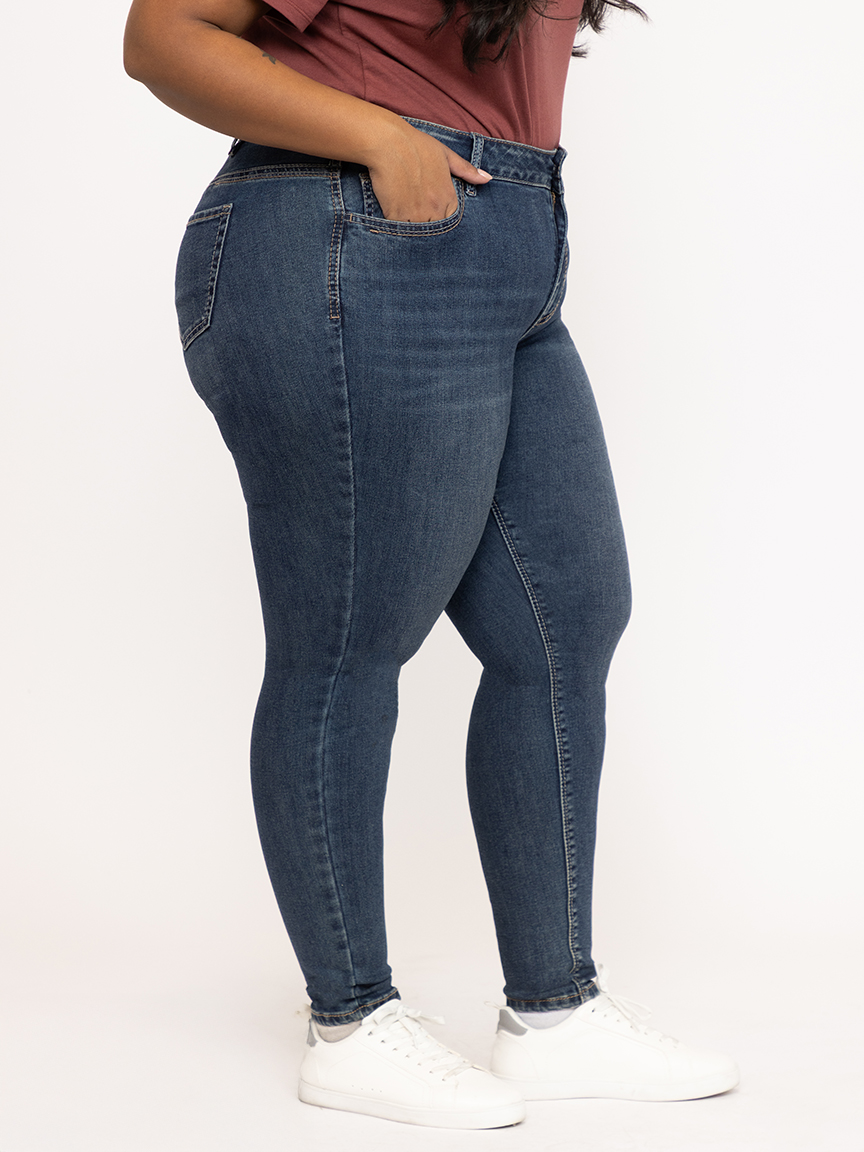 Women's Plus Medium Wash 2 Tone Stitch Skinny Jeans