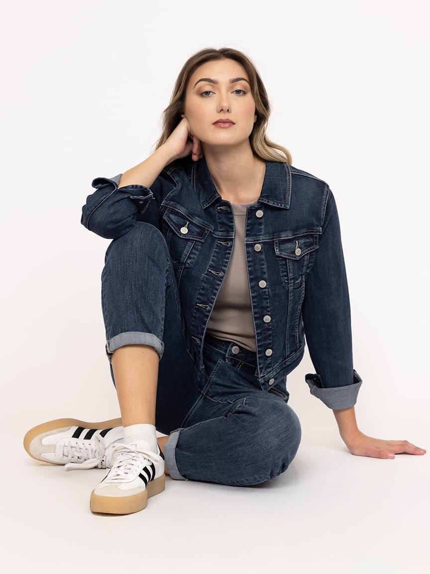 Women's Medium Dark Wash Cuffed Girlfriend Jeans