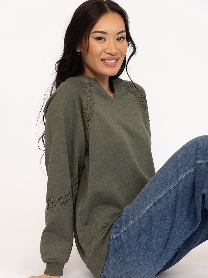 Women's Crochet Trim Sweatshirt