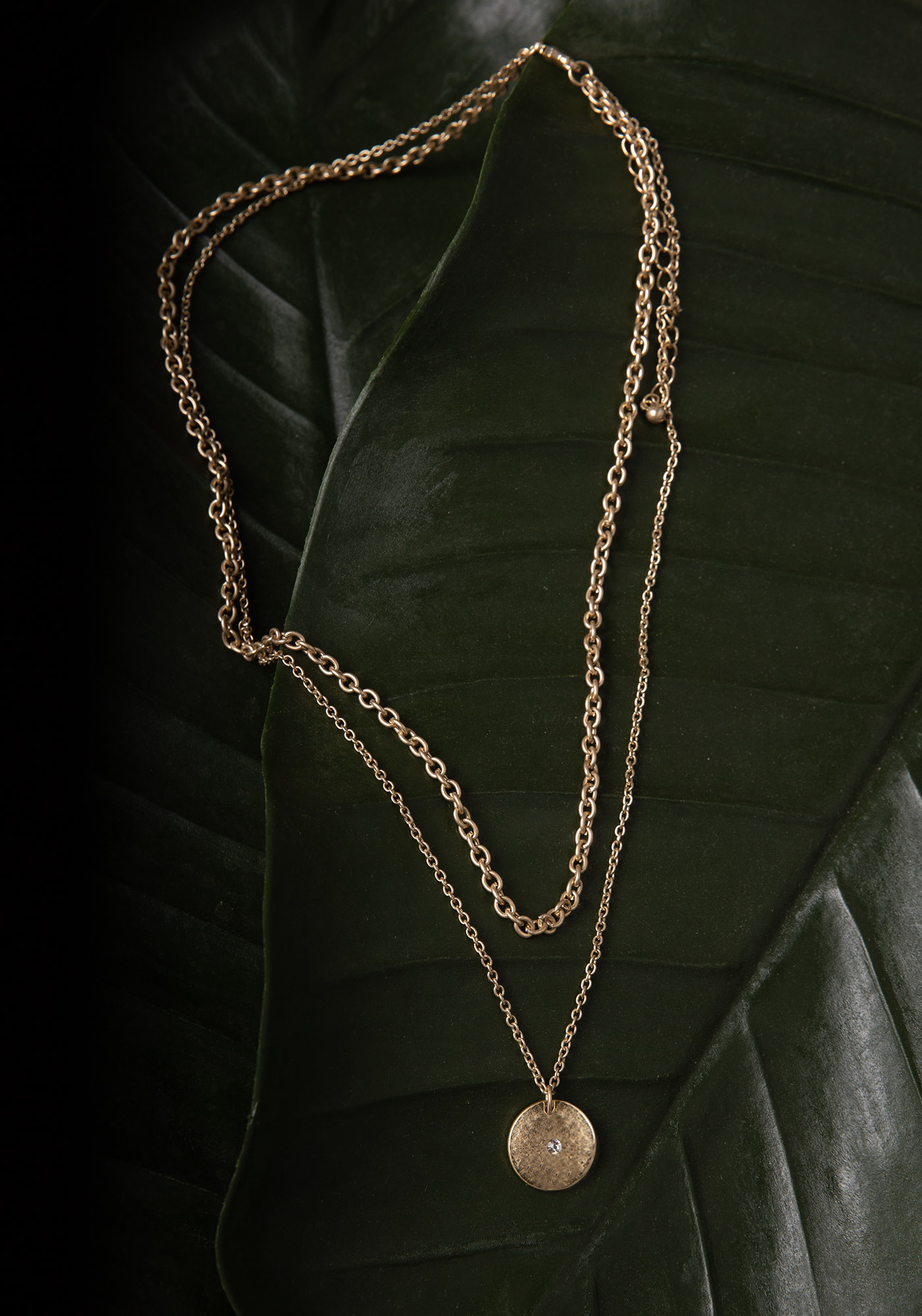Disc Pendant Layered Chain Necklace
