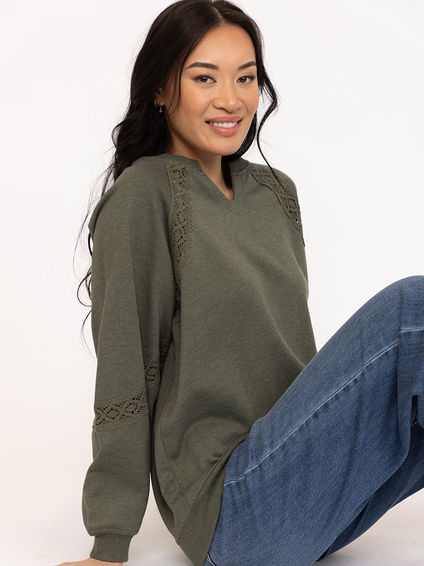 Women's Crochet Trim Sweatshirt