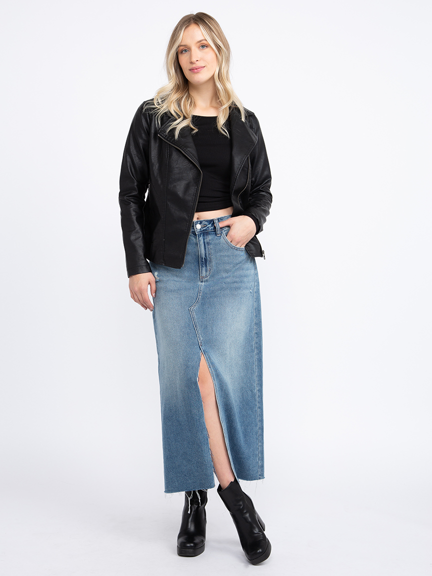 Women's Mid Waisted Maxi Skirt with Front Slit Warehouse One