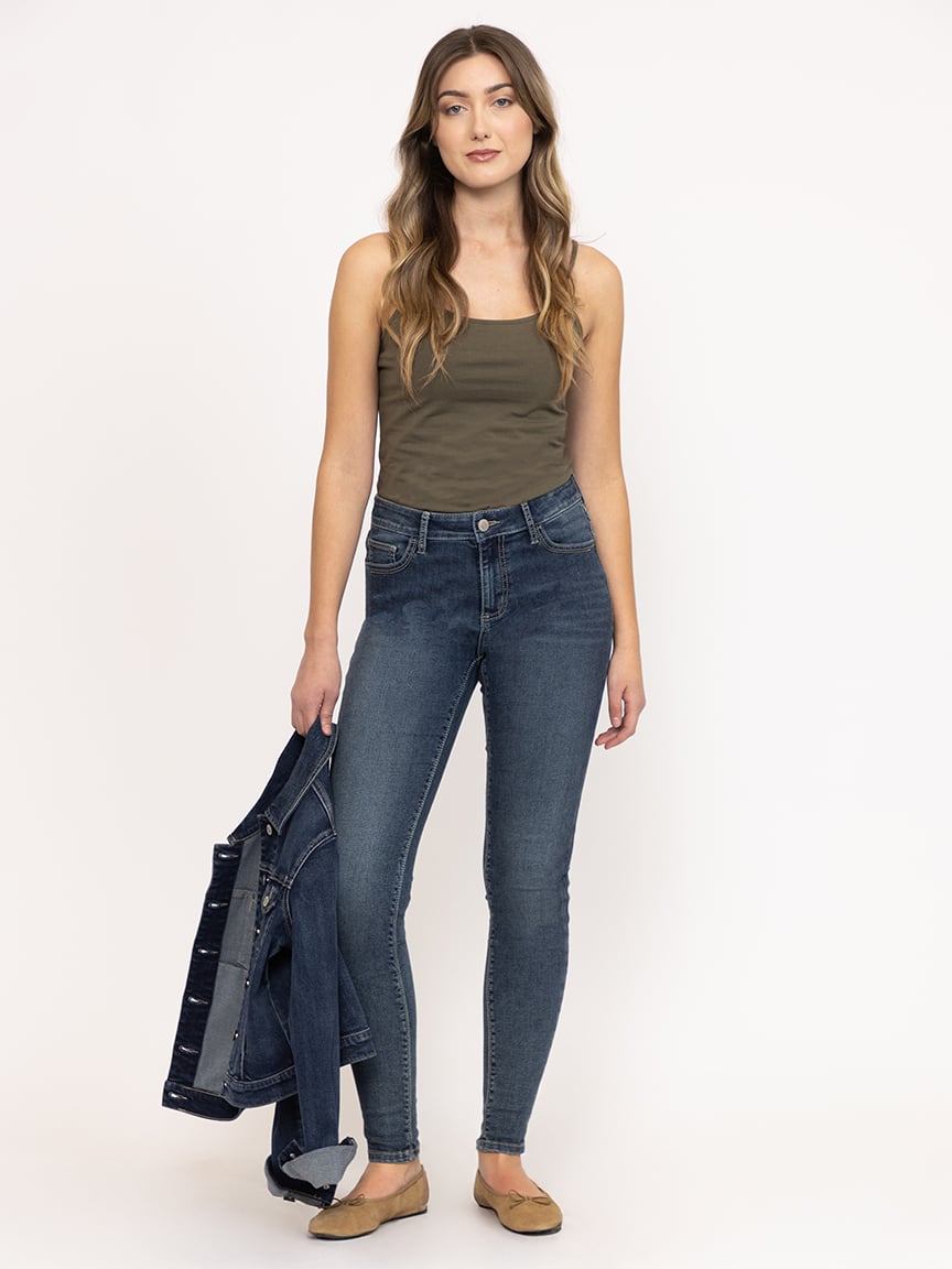 Women's Medium Wash 2 Tone Stitch Skinny Jeans