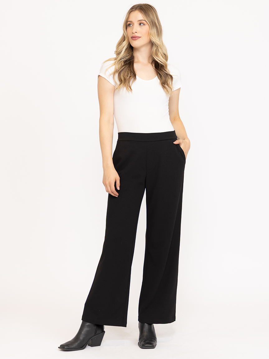 Women's Black Pull-on Crepe Wide Leg Pant Warehouse One