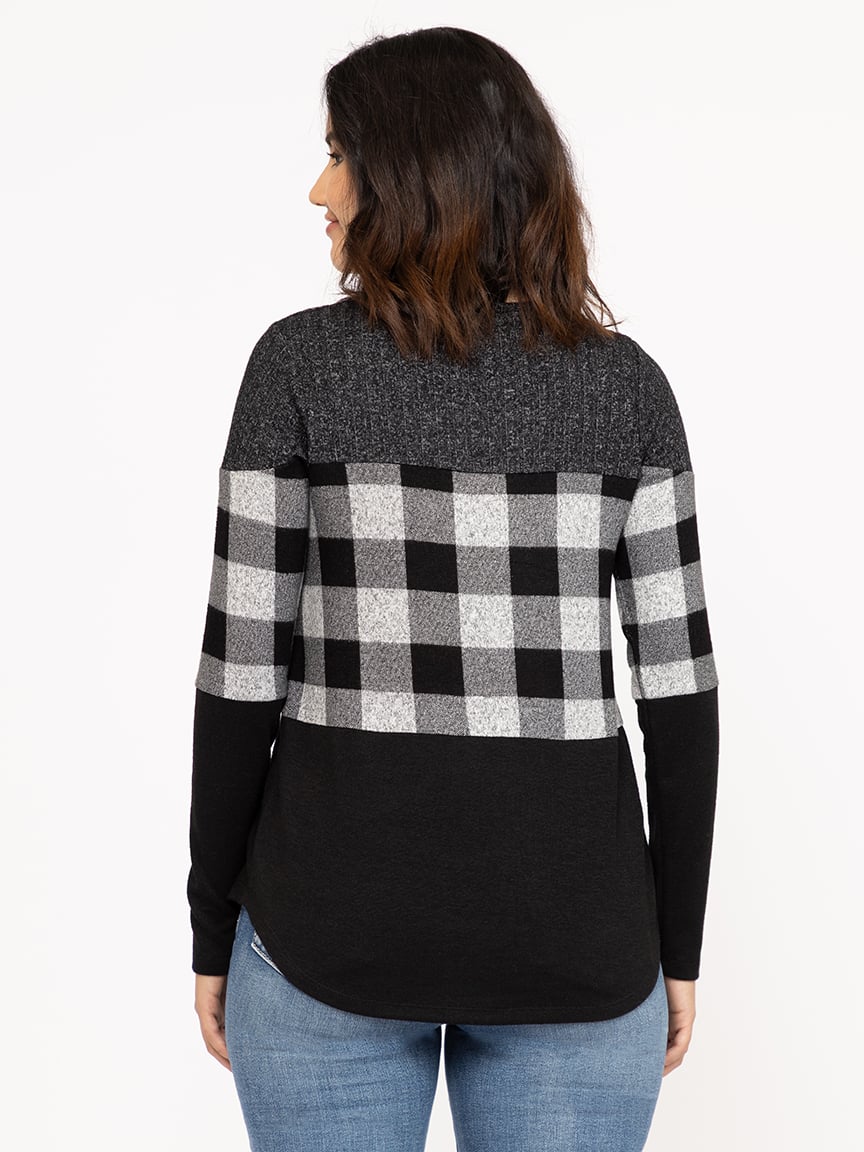 Women's Plaid Colour Block Top