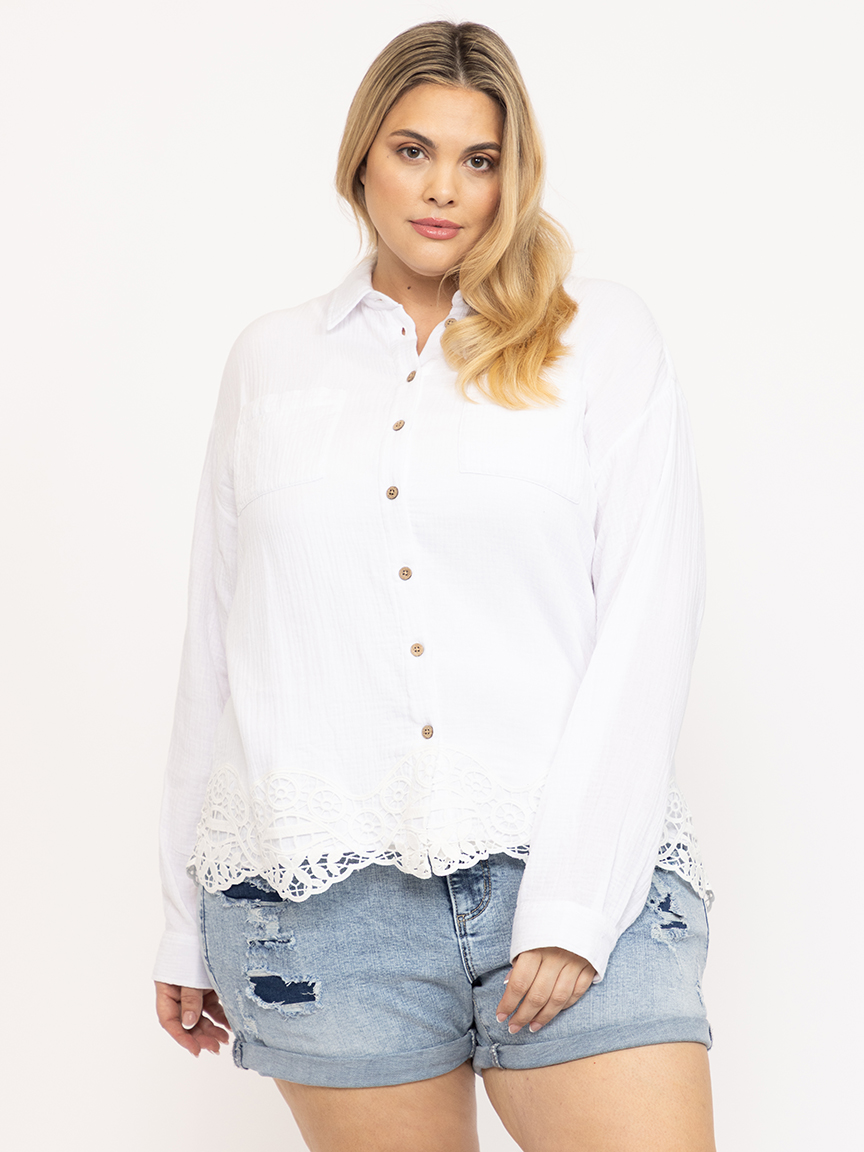 Women's Crochet Trim Shirt