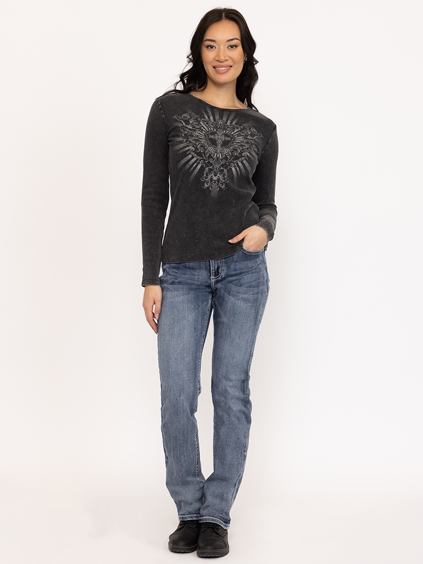 Women's Washed Rib Ornate Heart Tee