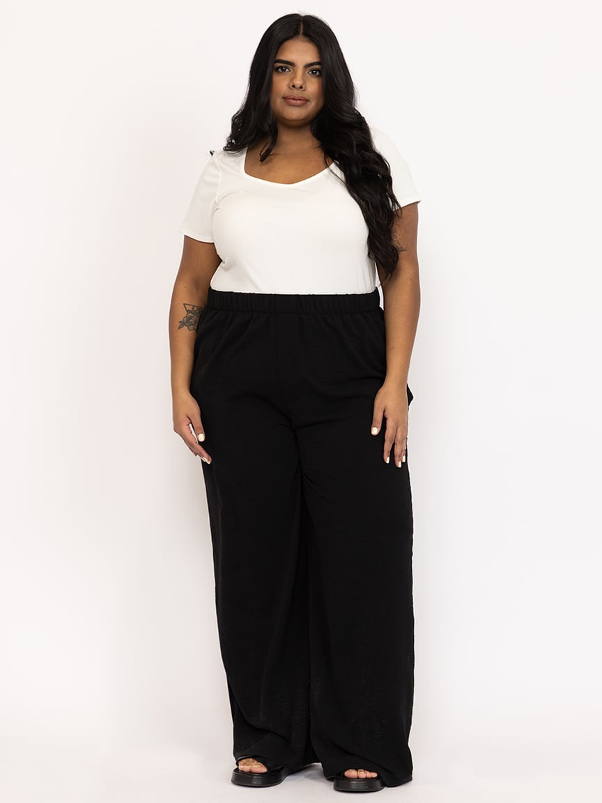 Women's Crinkle Knit Pull-on Wide Leg Pa