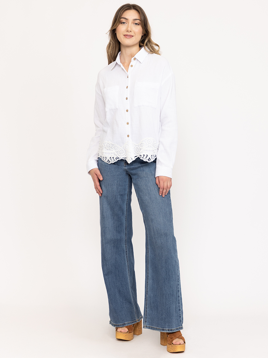 Women's Crochet Trim Shirt