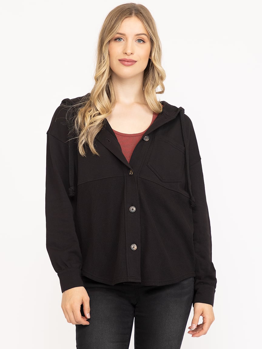 Women's Button Front Hooded Shirt
