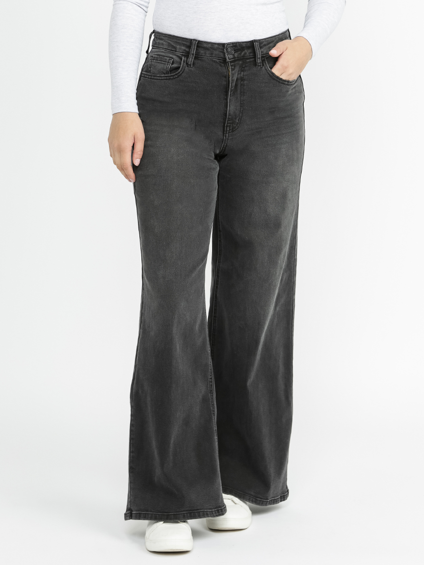 【YOURNUS】Rain Black Wide Denim Pants Women's Black High Rise Wide Leg Jeans Warehouse One