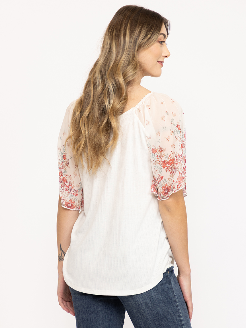 Women's Floral Sleeve Peasant Top