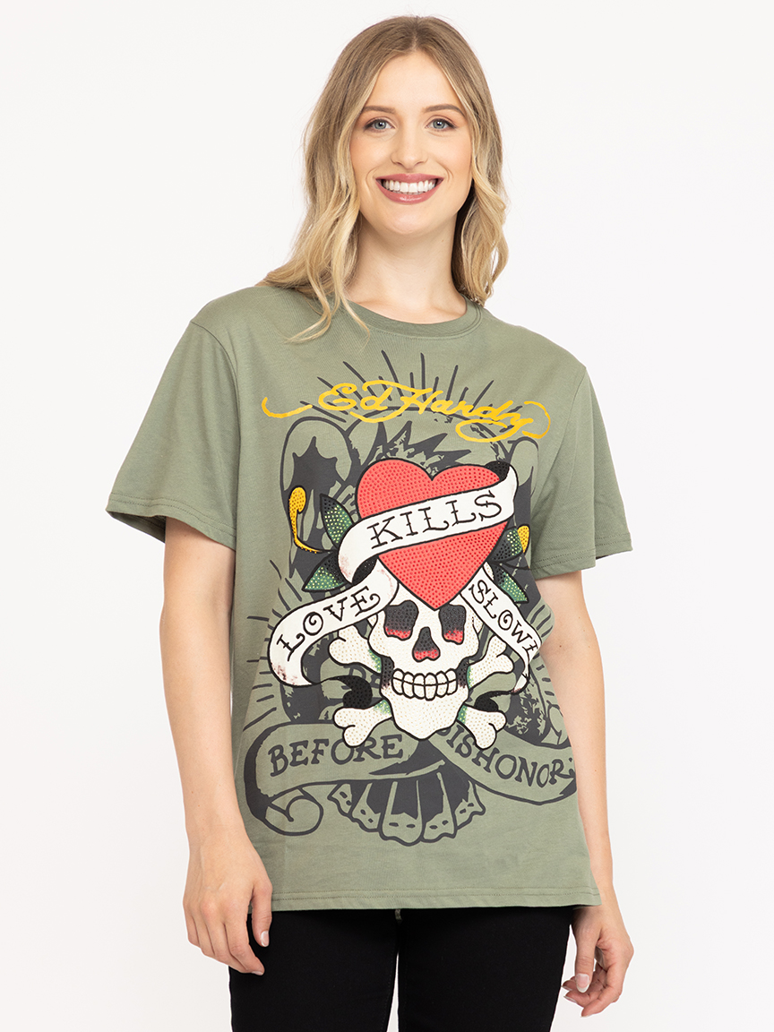 Women's Rhinestone Skull Tee