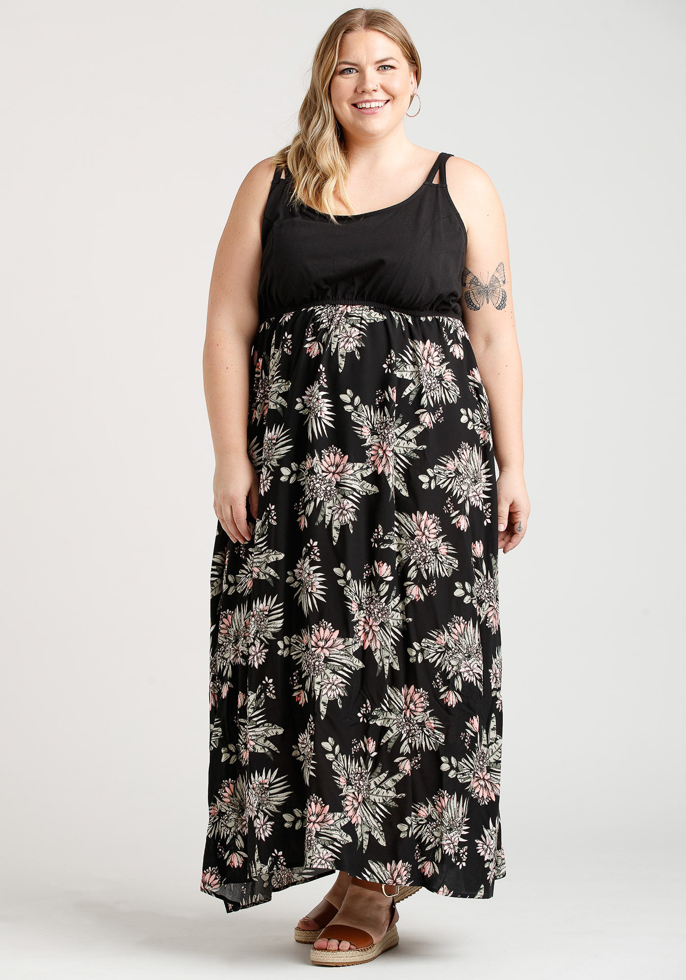 black and white dress primark Plus-Size Long Casual Sleeveless Maxi Dress PromGirl