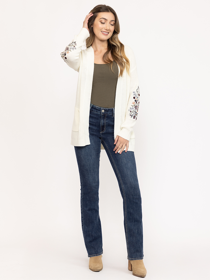 Women's Ribbed Cardigan With Embroidery