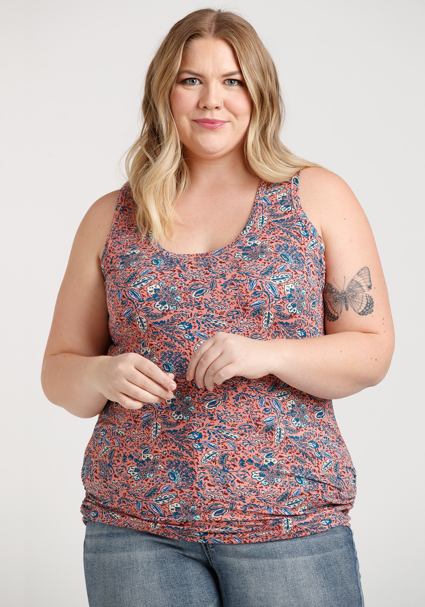 Women's Floral Side Ruched Tank