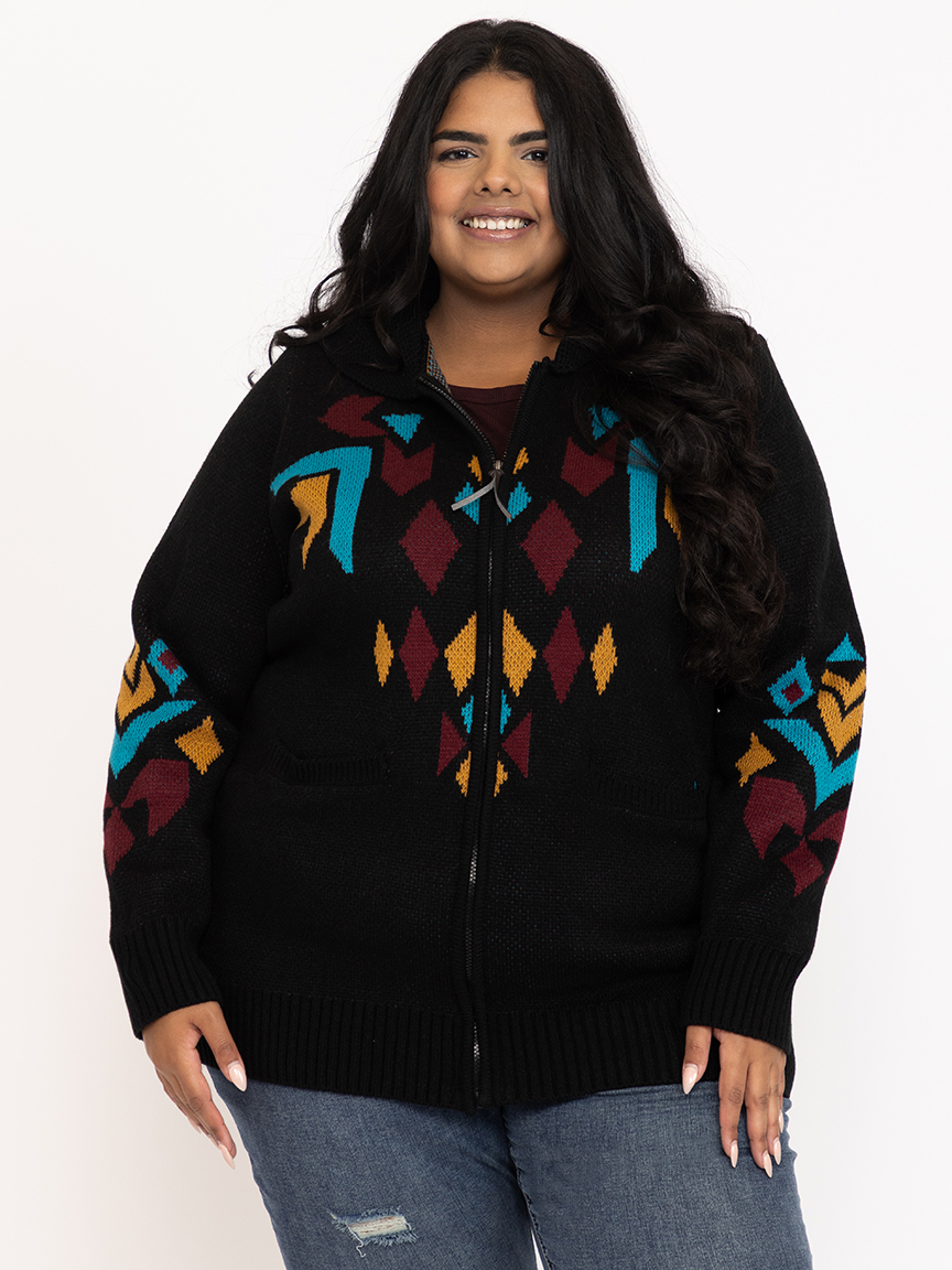 Women's Geometric Zip Front Cardigan Warehouse One