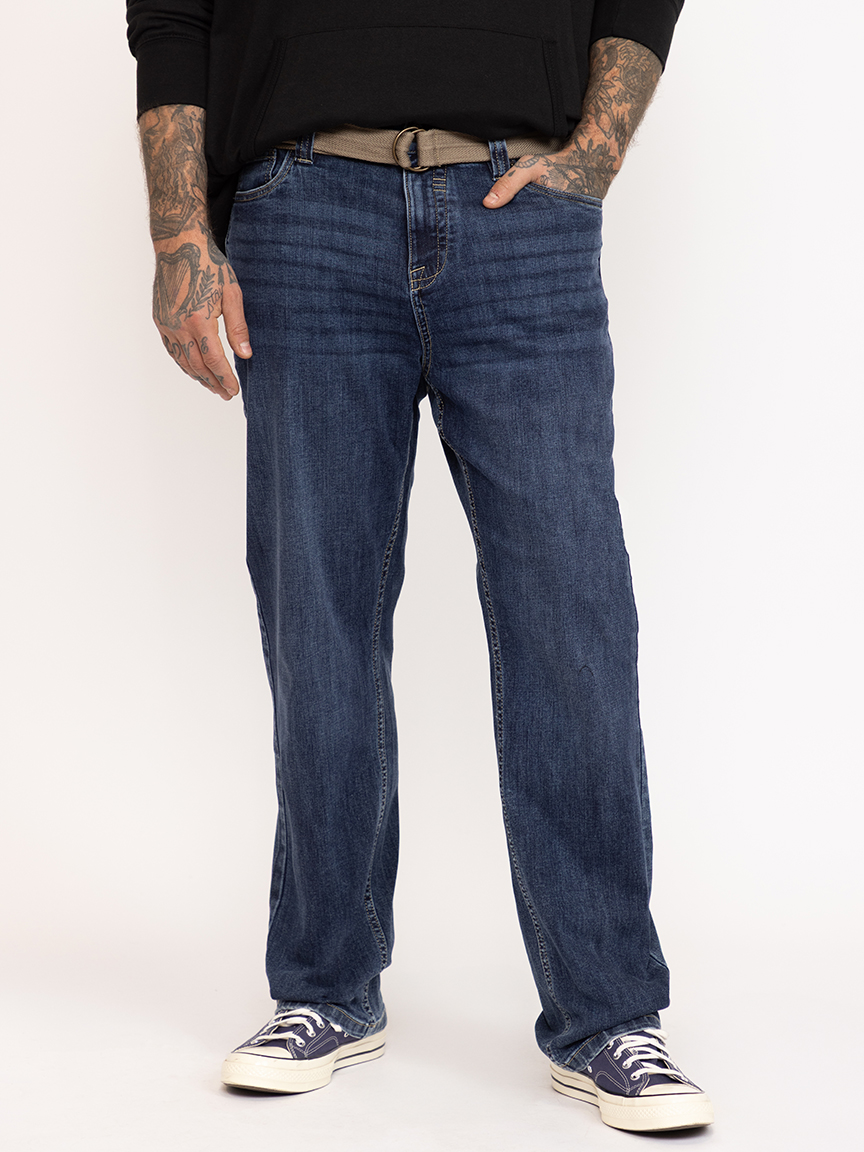 Men's Relaxed Medium Wash Jeans with Bel