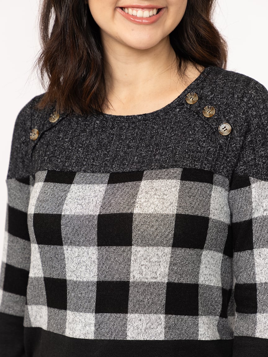 Women's Plaid Colour Block Top