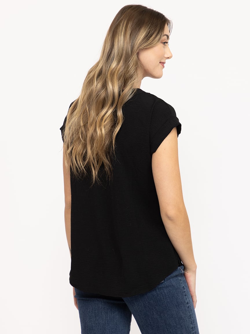 Women's Solid Button Front Top