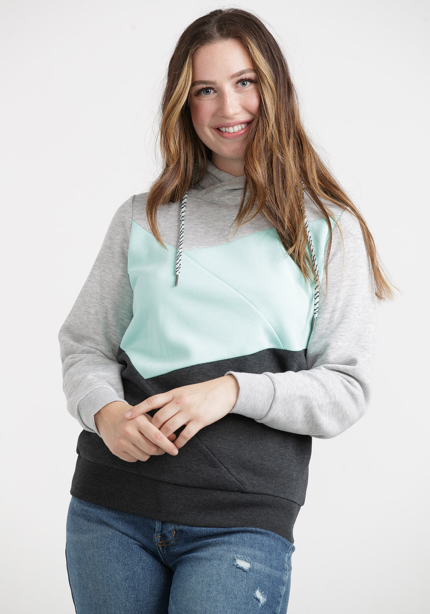 【BAON】[unisex] Ricohi Color Matching Raglan Printed Over T Women's Colour Block Hoodie Warehouse One