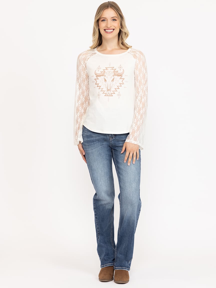 Women's Cow Skull Baseball Tee