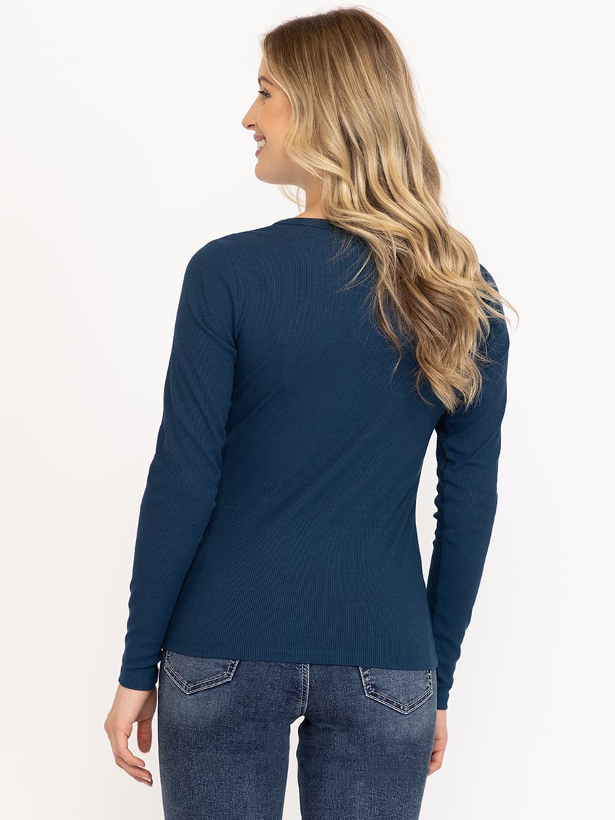 Women's Rib Crew Neck Long Sleeve Tee