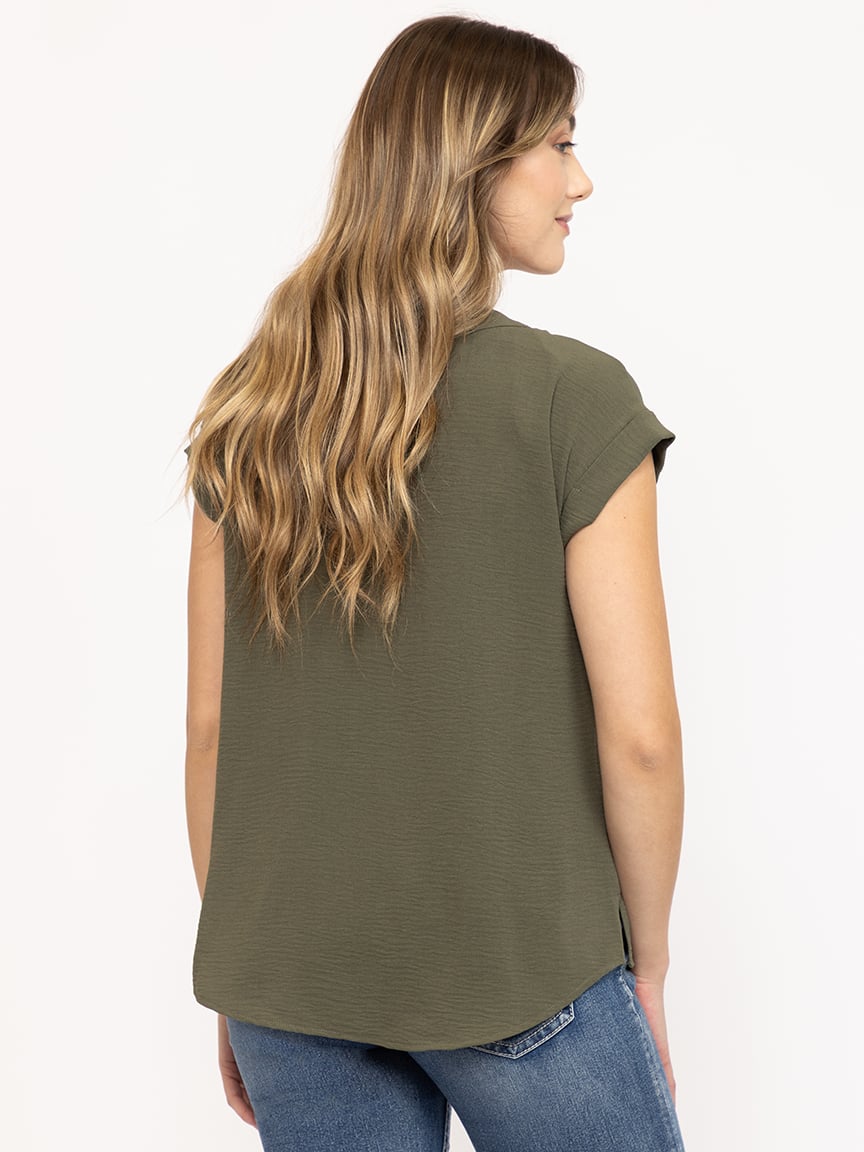 Women's Solid Button Front Top